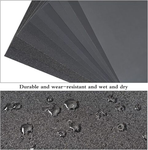 ورق صنفرة، 240 حبيبة صنفرة جافة ورطبة، 9 × 11 انش، كربيد السيليكون بشكل عشوائي، لصنفرة المعادن وتلميع السيارات، مضاد للانسداد، 20 ورقة in Kuwait