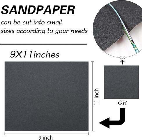 ورق صنفرة، 240 حبيبة صنفرة جافة ورطبة، 9 × 11 انش، كربيد السيليكون بشكل عشوائي، لصنفرة المعادن وتلميع السيارات، مضاد للانسداد، 20 ورقة in Kuwait