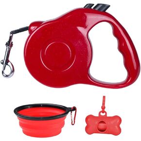 Retractable Dog Leash Set for X-Small/Small/Medium Dogs, Including 1 Portable Silicone Bowl + 1 Waste Bag Dispenser, Pink, 16ft (for Dogs Up to 33lbs) in Saudi Arabia