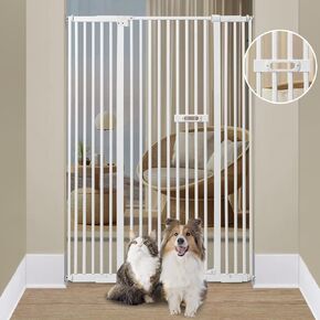 Ulifemate 59" Extra Tall Cat Gate Auto Close for Door Way, 2023 Heavy Duty 30"-45" Extra Wide Pet Gate with 4" and 7.85" Extension Kits, Pressure Mount Kit Dog Gate, White in Kuwait