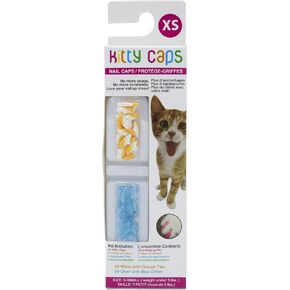 Kitty Caps Nail Caps for Cats Safe, Stylish & Humane Alternative to Declawing Stops Snags and Scratches, X-Small (Under 5 lbs), White with Orange & Clear with Blue Glitter (Pack of 1)