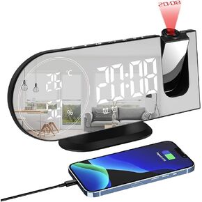 Jhua Projection Alarm Clock, Digital Alarm Clocks for Bedrooms Ceiling, 5" LED Mirror Projection Alarm Clock with USB Charger Port, Temperature & Humidity, 180° Rotable, Dual Alarms, Snooze in Kuwait