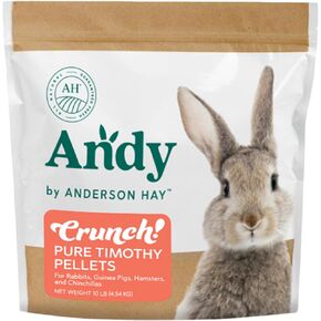 Andy Timothy Hay Pellets, Crunch! Pure Organic Rabbit Food, 15 lb Bag, Premium Guinea Pig and Chinchilla Hay, Balanced Nutrition for Rabbits, Chinchillas, and Guinea Pigs