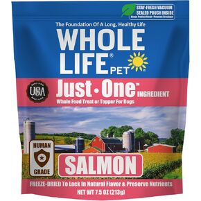Whole Life Pet Just One Salmon - Dog Treat Or Topper - Human Grade, Freeze Dried, One Ingredient - Protein Rich, Grain Free, Made in The USA
