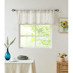 Central Park Beige and White Kitchen Window Curtain Valance Vertical Stripe Sheer Boucle Linen Window Curtain, Living Room Decorative Rod Pocket (54" W x 15" L) Rustic Living Panels in Kuwait