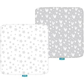 Biloban Cotton Fitted Sheets for 36x36 Playard, Grey Star Hearts, 2-Pack | 100% Jersey Knit Cotton, Breathable & Soft, Machine Washable, Fits 36x36 Square Playard in Saudi Arabia