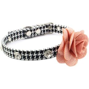 PETFAVORITES حجر الراين طوق الكلب، زهرة الورد الكريستال والمجوهرات الكلب، طوق القط القماش Houndstooth، هريرة فنجان جرو لعبة يوركي تشيهواهوا الملابس زي الملحقات (نمط C، حجم M) in Kuwait