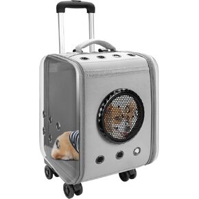 حاملة الحيوانات الأليفة بعجلات، حاملة سفر للكلاب والقطط، حقيبة ظهر على شكل فقاعات للحيوانات الأليفة، حاملة حيوانات أليفة تلسكوبية معتمدة من شركة الطيران مع مقبض تلسكوبي وحزام كتف، رمادي in Kuwait