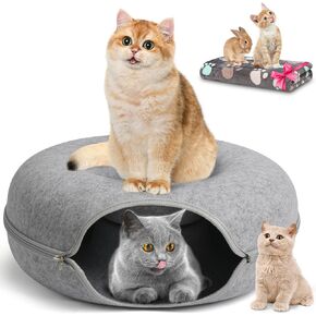 Medium 20 Inch,Cat Tunnel Bed,HOMAGICO Peekaboo Cat Cave with Pet Blanket,Detachable Donut Tunnel Bed for Indoor Cats,Exercise Scratching & Hideway Cat Nest,Cat Up to 8 lbs(Dark Grey)