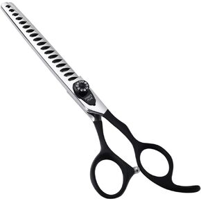 Fenice Peak 7.0'' Professional Dog Grooming Scissors Set with Black Non-Slip Handle 440C Stainless Steel Straight Thinning Curved Chunker Shears 4pcs Set for Pet Grooming Services