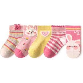 Mud Kingdom Summer Thin 5 Pairs Girls Boys Cotton Crew Socks for 1-3/3-5/6-8/9-12 Years Old Ruffled
