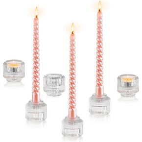 Inweder Clear Glass Candlestick Holders: 6 Pcs Small Glass Taper Candle Holder Candle Holders for Candlesticks Dual Use Glass Candle Holders for Taper and Tealight Wedding Table Party Home in Saudi Arabia