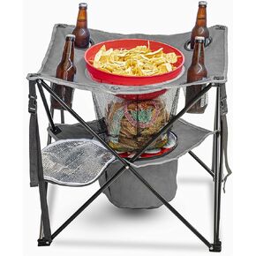 طاولة باب خلفي محمولة قابلة للطي مقاس 33.5 بوصة من ARROWHEAD، 4 حاملات أكواب، سلة طعام، مبرد معزول، بدون سطح مترهل، حقيبة حمل، إطار فولاذي، قماش 600D عالي الجودة، دعم في الولايات المتحدة الأمريكية in Kuwait