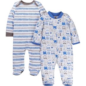 Lamaze Baby Boys' Super Combed Natural Cotton Sleep N Play,Zipper Closure Footed Sleepwear, 2 Pk