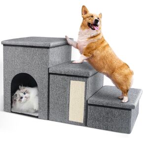 سلالم كلب قابلة للطي للكلاب الصغيرة/القطط/الجراء، سلالم للحيوانات الأليفة من 3 خطوات مع صندوق تخزين ومسكن للحيوانات الأليفة للأسرة العالية والأريكة وعتبة النافذة تحمل ما يصل إلى 100 رطل من الحيوانات الأليفة in Kuwait
