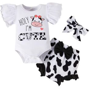 IBTOM CASTLE Newborn Watermelon Fruit Outfits Set for Toddler Girls Ruffle Summer Romper & Floral Shorts Playwear w/Headband