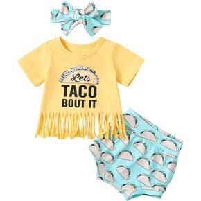 FIOMVA Newborn Baby Girl Clothes Letter Print Tassel T-shirt Top Shorts Headband 3Pcs Summer Outfit Set for Infant 0-24M