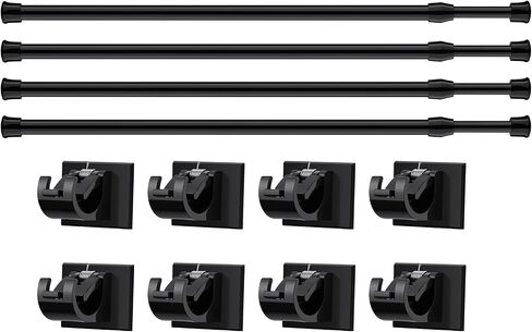 Spring Tension Curtain Rod Black Extendable Tension Curtain Rod Adjustable Tension Rod with Self Adhesive Hook Curtain Rods for Windows 15.7 to 27.5 Inch, Closet, Wardrobe, Bookshelf (4 pieces) in Saudi Arabia