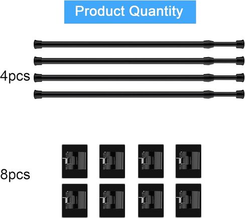 Spring Tension Curtain Rod Black Extendable Tension Curtain Rod Adjustable Tension Rod with Self Adhesive Hook Curtain Rods for Windows 15.7 to 27.5 Inch, Closet, Wardrobe, Bookshelf (4 pieces) in Saudi Arabia