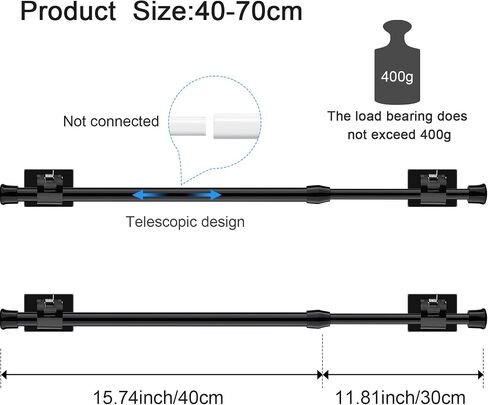 Spring Tension Curtain Rod Black Extendable Tension Curtain Rod Adjustable Tension Rod with Self Adhesive Hook Curtain Rods for Windows 15.7 to 27.5 Inch, Closet, Wardrobe, Bookshelf (4 pieces) in Saudi Arabia