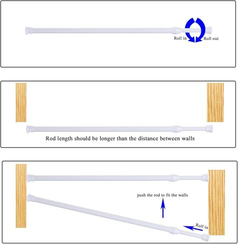 4 Pack Spring Tension Rods Curtain Rod Adjustable Cupboard Bars Extendable Width 15.7 to 28 Inches in Kuwait