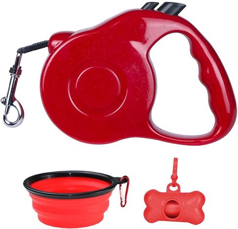 Retractable Dog Leash Set for X-Small/Small/Medium Dogs, Including 1 Portable Silicone Bowl + 1 Waste Bag Dispenser, Pink, 16ft (for Dogs Up to 33lbs) in Saudi Arabia