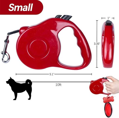 Retractable Dog Leash Set for X-Small/Small/Medium Dogs, Including 1 Portable Silicone Bowl + 1 Waste Bag Dispenser, Pink, 16ft (for Dogs Up to 33lbs) in Saudi Arabia