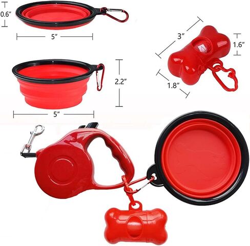 Retractable Dog Leash Set for X-Small/Small/Medium Dogs, Including 1 Portable Silicone Bowl + 1 Waste Bag Dispenser, Pink, 16ft (for Dogs Up to 33lbs) in Saudi Arabia