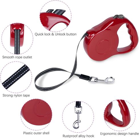 Retractable Dog Leash Set for X-Small/Small/Medium Dogs, Including 1 Portable Silicone Bowl + 1 Waste Bag Dispenser, Pink, 16ft (for Dogs Up to 33lbs) in Saudi Arabia