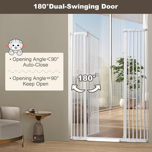 Ulifemate 59" Extra Tall Cat Gate Auto Close for Door Way, 2023 Heavy Duty 30"-45" Extra Wide Pet Gate with 4" and 7.85" Extension Kits, Pressure Mount Kit Dog Gate, White in Kuwait
