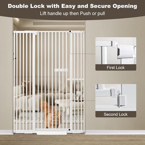 Ulifemate 59" Extra Tall Cat Gate Auto Close for Door Way, 2023 Heavy Duty 30"-45" Extra Wide Pet Gate with 4" and 7.85" Extension Kits, Pressure Mount Kit Dog Gate, White in Kuwait
