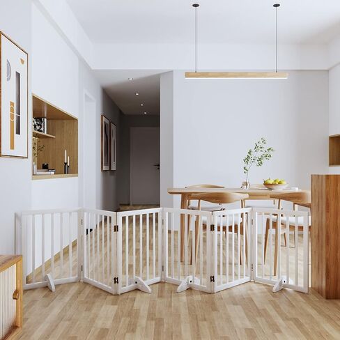 Wooden Dog Gate Freestanding Foldable 4 Panel Pet Gates Extra Wide Dog Gates for Indoor Doorways Stairs 24in Height Support Feet Included in Saudi Arabia