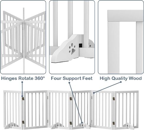 Wooden Dog Gate Freestanding Foldable 4 Panel Pet Gates Extra Wide Dog Gates for Indoor Doorways Stairs 24in Height Support Feet Included in Saudi Arabia