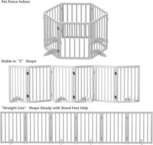 Wooden Dog Gate Freestanding Foldable 4 Panel Pet Gates Extra Wide Dog Gates for Indoor Doorways Stairs 24in Height Support Feet Included in Saudi Arabia