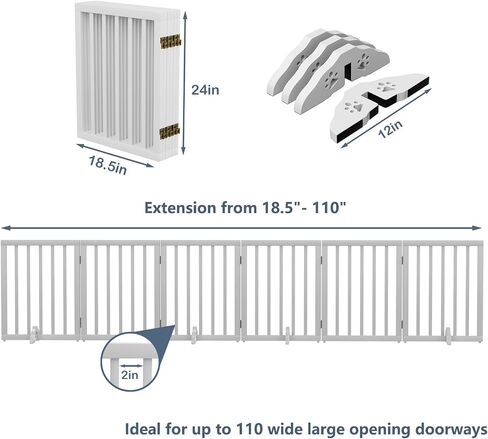 Wooden Dog Gate Freestanding Foldable 4 Panel Pet Gates Extra Wide Dog Gates for Indoor Doorways Stairs 24in Height Support Feet Included in Saudi Arabia