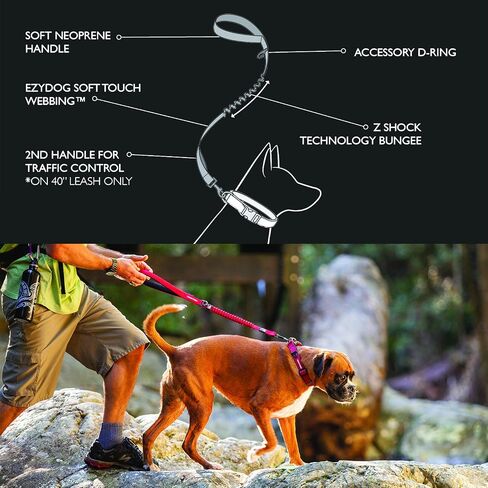 EzyDog Zero Shock Dog Leash - Shock Absorbing Bungee Leash For Dogs That Pull or Excite - Dual Handle and Reflective For Large, Medium, or Small Dogs (72-Inch, Black) in Kuwait