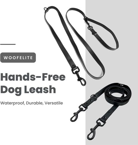 WOOFELITE مقود كلب مقاوم للماء وقابل للتعديل بدون استخدام اليدين بطول 7 أقدام / 8 أقدام (أسود، 8 أقدام) in Kuwait