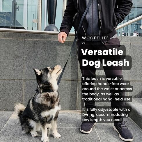 WOOFELITE مقود كلب مقاوم للماء وقابل للتعديل بدون استخدام اليدين بطول 7 أقدام / 8 أقدام (أسود، 8 أقدام) in Kuwait