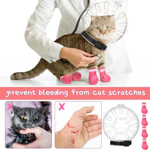 Therwen 8 Pcs Cat Bathing Bag Set Adjustable Pet Shower Net Bag Cat Helmet for Grooming Breathable Cat Muzzle Boots Paw Covers Nail Clipper Nail File Tick Tool Massage Brush Comb Pet Trimming Cleaning in Saudi Arabia
