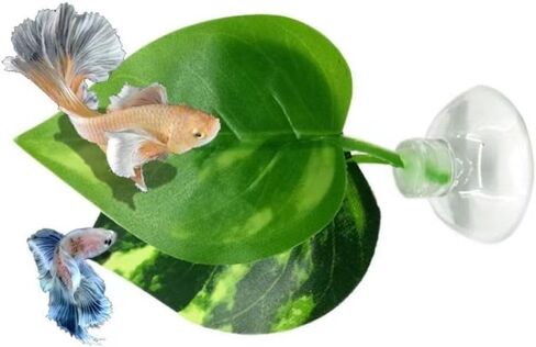 Yawtncyw 1Pc Green Betta Hammock Bed Leaf Artificial Silk Plants Aquarium Pad Artificial Fish Tank Rest Spawning Bed with Suction Cup Aquarium Fish Tank Plant Leaves Aquarium Décor Plastic Plants in Kuwait