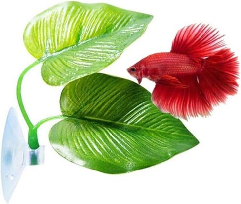 Yawtncyw 1Pc Green Betta Hammock Bed Leaf Artificial Silk Plants Aquarium Pad Artificial Fish Tank Rest Spawning Bed with Suction Cup Aquarium Fish Tank Plant Leaves Aquarium Décor Plastic Plants in Kuwait