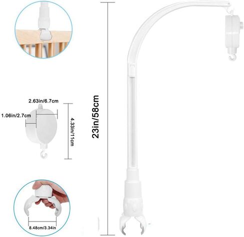 23 inch Baby Crib Mobile Bed Bell Holder Arm Bracket, with Music Box, The Claw Part can be Adjusted Width-DIY Toy Decoration in Saudi Arabia