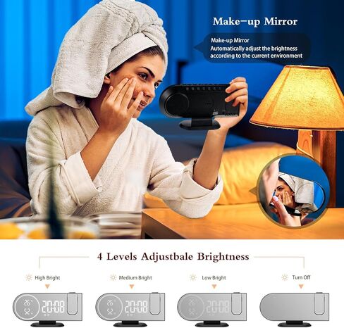 Jhua Projection Alarm Clock, Digital Alarm Clocks for Bedrooms Ceiling, 5" LED Mirror Projection Alarm Clock with USB Charger Port, Temperature & Humidity, 180° Rotable, Dual Alarms, Snooze in Kuwait