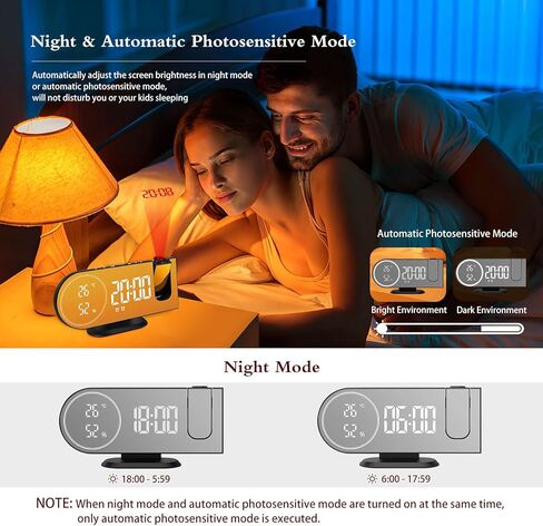 Jhua Projection Alarm Clock, Digital Alarm Clocks for Bedrooms Ceiling, 5" LED Mirror Projection Alarm Clock with USB Charger Port, Temperature & Humidity, 180° Rotable, Dual Alarms, Snooze in Kuwait