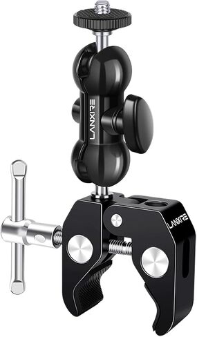 حامل كاميرا Lanxire Super Clamp مع رأس كروي مزدوج ومسمار 1/4 بوصة لكاميرات DSLR وGopro وInsta360 وكاميرا الحركة والميكروفون - دوران 360 درجة - فتحات ملولبة 1/4 بوصة و3/8 بوصة in Saudi Arabia
