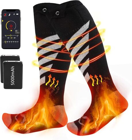 جوارب تسخين كهربائية للرجال والنساء، جوارب Augot 5000mah ساخنة للرجال قابلة لإعادة الشحن وقابلة للغسل، جوارب ساخنة للشتاء والتخييم والصيد وصيد الأسماك وركوب الدراجات النارية والتزلج في الهواء الطلق in Kuwait