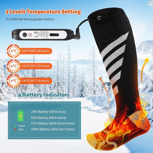 جوارب تسخين كهربائية للرجال والنساء، جوارب Augot 5000mah ساخنة للرجال قابلة لإعادة الشحن وقابلة للغسل، جوارب ساخنة للشتاء والتخييم والصيد وصيد الأسماك وركوب الدراجات النارية والتزلج في الهواء الطلق in Kuwait