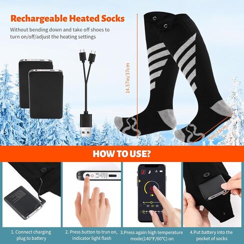 جوارب تسخين كهربائية للرجال والنساء، جوارب Augot 5000mah ساخنة للرجال قابلة لإعادة الشحن وقابلة للغسل، جوارب ساخنة للشتاء والتخييم والصيد وصيد الأسماك وركوب الدراجات النارية والتزلج في الهواء الطلق in Kuwait