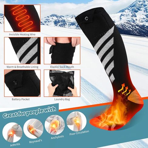 جوارب تسخين كهربائية للرجال والنساء، جوارب Augot 5000mah ساخنة للرجال قابلة لإعادة الشحن وقابلة للغسل، جوارب ساخنة للشتاء والتخييم والصيد وصيد الأسماك وركوب الدراجات النارية والتزلج في الهواء الطلق in Kuwait