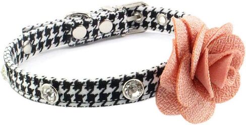 PETFAVORITES حجر الراين طوق الكلب، زهرة الورد الكريستال والمجوهرات الكلب، طوق القط القماش Houndstooth، هريرة فنجان جرو لعبة يوركي تشيهواهوا الملابس زي الملحقات (نمط C، حجم M) in Kuwait